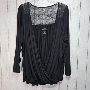 Torrid Women's Black Super Soft V-Front Rayon Knit Shirt Lace Accent Size 4X.